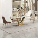 Valencia V-Base Marble Dining Table with 4 Chairs