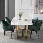 Ophelia Angular Gold Base Dining Table with 4 Velvet Chairs