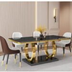 Huxley Black Marble Gold Ring Dining Table with 4 Chairs
