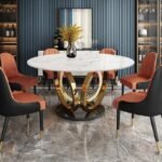 Crown Round Interlocking Ring Marble Dining Table with 6 Chairs