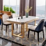 Bentley Style Quilted Leather Trim Dining Table with 4 Chairs