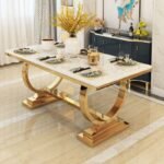 Double C-Base White Marble Dining Table