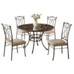 Wrought Iron Style Round Marble Dining Table with 4 Chairs