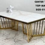 Golden Slat Frame Marble Center Table