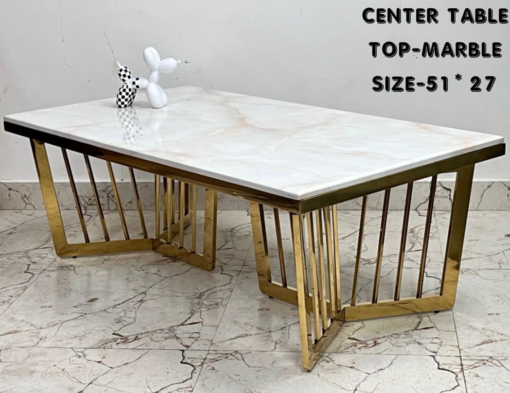 caw23.jpeg Golden Slat Frame Marble Center Table - Image 1
