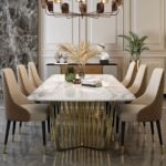 Giselle Luxury Slat Base Marble Dining Table with 6 Chairs