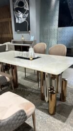 Aria Premium Marble Dining Table with Zipper Back Chairs - Image 2