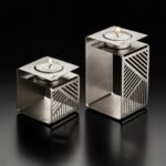 Geometric Brushed Silver Tealight Holders - Pair