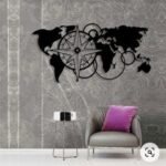 Compass World Map Metal Wall Art