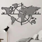 Honeycomb World Map Compass Wall Art