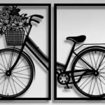 Vintage Bicycle & Flower Basket Wall Art - Set of 2
