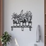 Potted Plants on Shelf Metal Wall Art