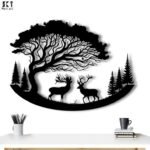 Two Stags Under Oak Tree Metal Wall Art